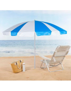 Aktive Sombrilla Playa Grande Franjas Blanco Y Azul De... 2