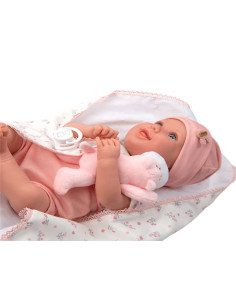 Muñeca con peso Elegance Colin rosa con manta y peluche... 2