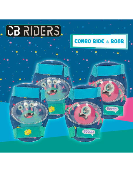 Set Casco y Protecciones para niños, Ride & Roar, Diseño Monstruos