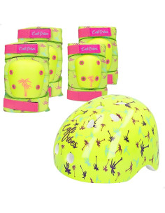 Casco Infantil, Rodilleras y Coderas, Color Amarillo neón