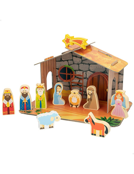  Belén de Madera Infantil magnético, 11 Piezas magnéticas