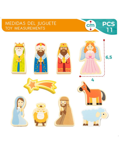  Belén de Madera Infantil magnético, 11 Piezas...
