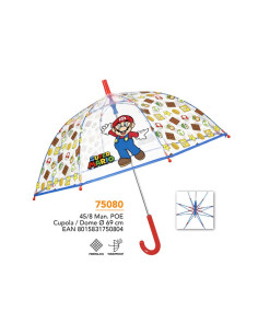 Paraguas infantil 45/8 man. poe transparente super mario