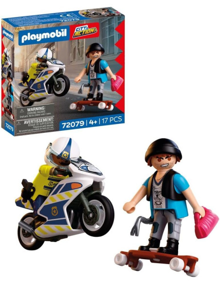 PLAYMOBIL | City Action | Persecución policial en Moto | Un policía persigue a un ladrón en una pati