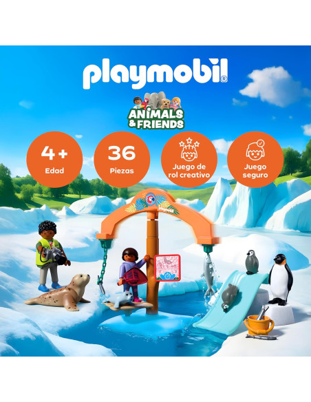 PLAYMOBIL | Animals & Friends | Zoo Expedición al Hielo | Pingüinos y focas con carrusel de alimento