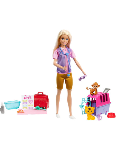 Barbie Tú puedes ser Muñeca rubia profesiones Rescatadora y cuidadora de animales