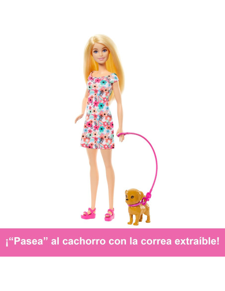 Barbie Muñeca Rubia paseadora de Perro con Silla de Ruedas extraíble