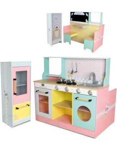 Cocina Restaurante de Madera 4 módulos 2 en 1 con luz y...