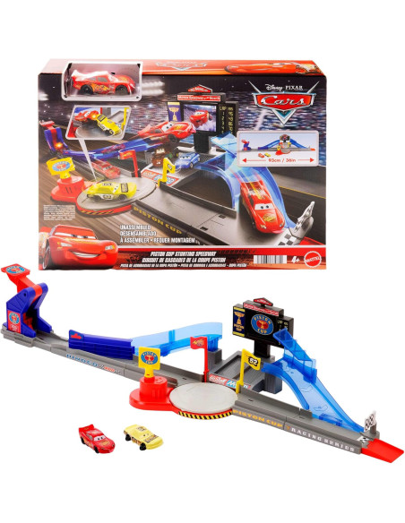 Disney y Pixar Cars Rayo Mcqueen burlón y Coche aplastado Pista de Carreras acrobáticas Copa Pistón