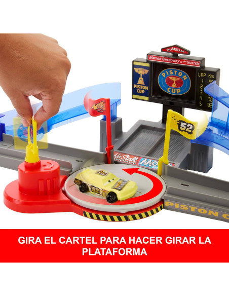 Disney y Pixar Cars Rayo Mcqueen burlón y Coche aplastado Pista de Carreras acrobáticas Copa Pistón