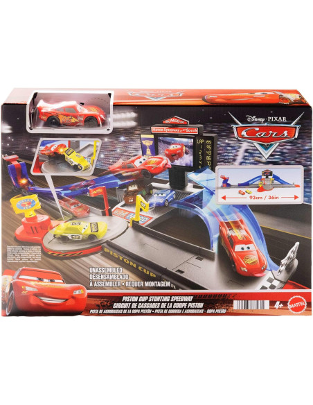Disney y Pixar Cars Rayo Mcqueen burlón y Coche aplastado Pista de Carreras acrobáticas Copa Pistón