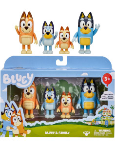 Bluey Pack de 4 Figuras Familia, Figuras de 6,3-7,6 cm
