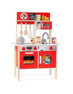 Cocina De Madera Roja Con 10 Accesorios 85,5x30x60 Cm
