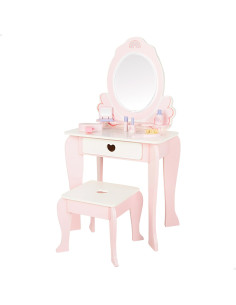 Tocador de Maquillaje para niñas, Taburete Madera, Espejo...