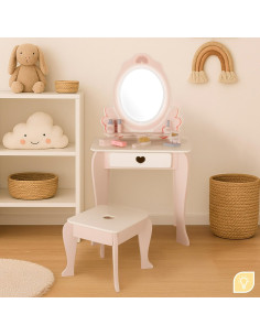 Tocador de Maquillaje para niñas, Taburete Madera, Espejo... 2