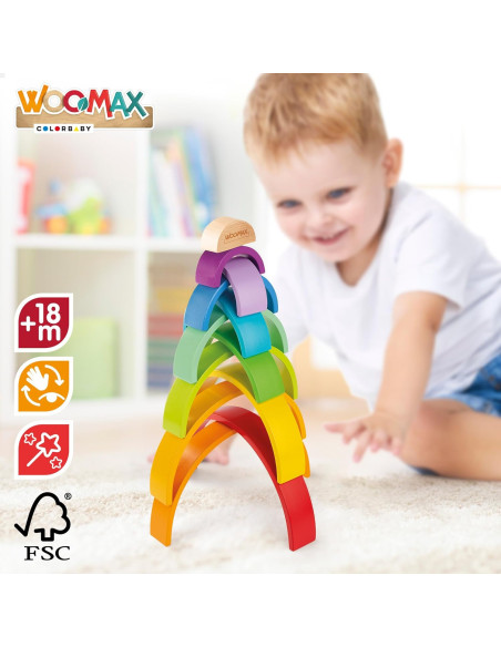 Arcoíris de Madera Infantil XL, Juguete de Construcción, Madera Natural, 11 Piezas
