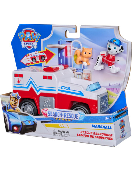 Paw Patrol Patrulla Canina - Pack Camión de Salvamento Search & Rescue Figura de Marshall y Gatito