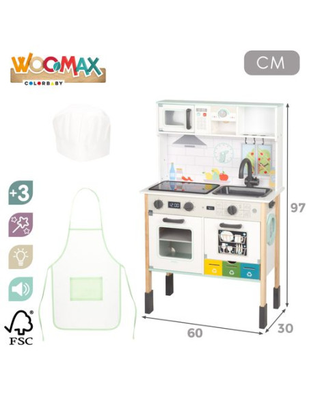 Woomax - Cocina De Madera Eléctrica Con Luz, Sonido Y Accesorios 60x30x97 Cm