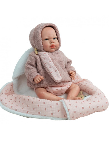 Muñeco Reborn Arias 40 cm Luna Rosa con Manta Nido