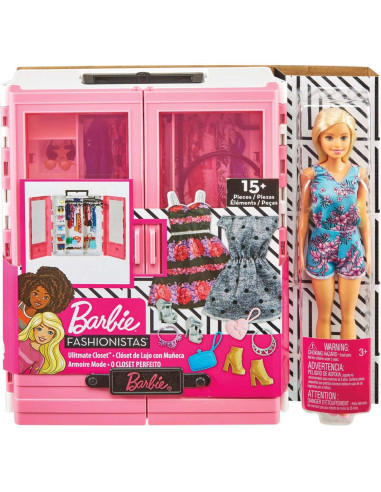 Barbie Fashionista Armario Portable con Muñeca y Complementos (Mattel GBK12)