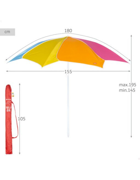 Sombrilla De Playa Inclinable D180 Cm Multicolor Aktive Beach. Oxford