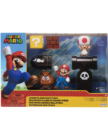 Super Mario - Diorama Multipack Mundo Dehesa Bellotera con 4 Figuras y 1 Accesorio. 