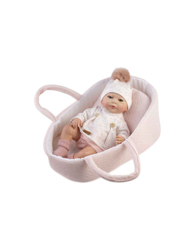 Reborn prematuro Silvia Muñeca Bebé Vestido rosa y capazo 38cm