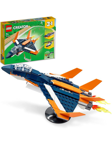 LEGO 31126 Creator Reactor Supersónico, 3 en 1: Avión, Helicóptero y Lancha