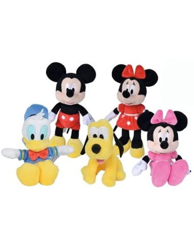 Peluche Disney 20cm, 5 Modelos Disponibles: Mickey, Minnie Vestido Rojo o Rosa, Donald, Pluto