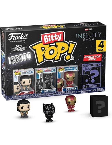 Funko Bitty Pop! Marvel - Thor - Loki, Black Panther, Iron Man Y una Minifigura Misteriosa