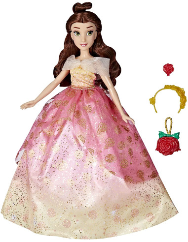 Disney Princess - Muñeca Bella Estilos de Princesa - 10 Combinaciones de Ropa