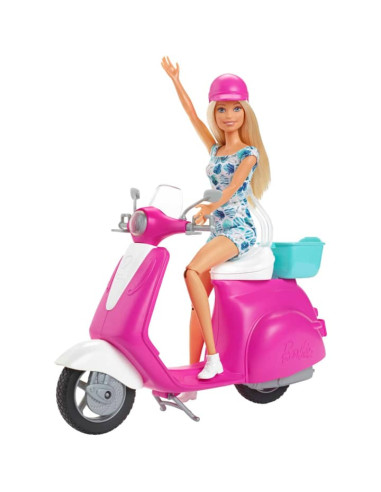 Barbie® muñeca Barbie® y Moto Scooter de juguete con accesorios