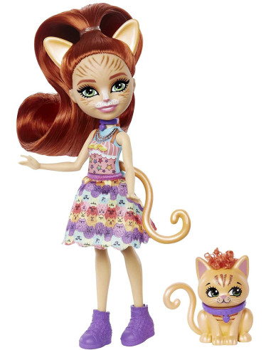 Enchantimals Taria y Cuddler Muñeca con mascota gato