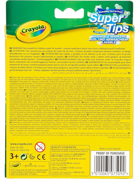 Crayola - Super Tips, Rotuladores Lavables de Punta Media, Paquete de 12