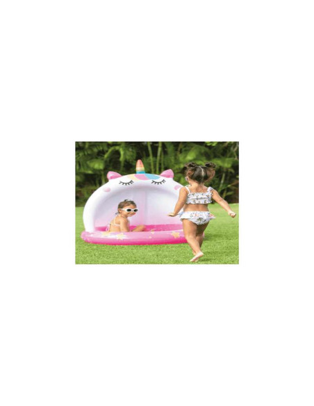 Piscina Hinchable Infantil Intex Gatounicornio con Techo y Suelo Acolchado 102x102cm