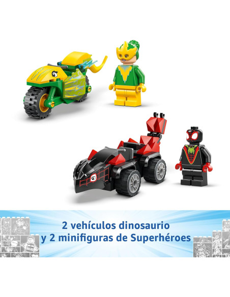 LEGO Marvel Spidey Spin y Electro: Duelo de Vehículos Dinosaurio, Coche y Moto