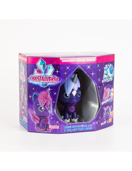 Muñeco Crystalverse Classic Apollo, Decora tu Unicornio con Cristales de Colores