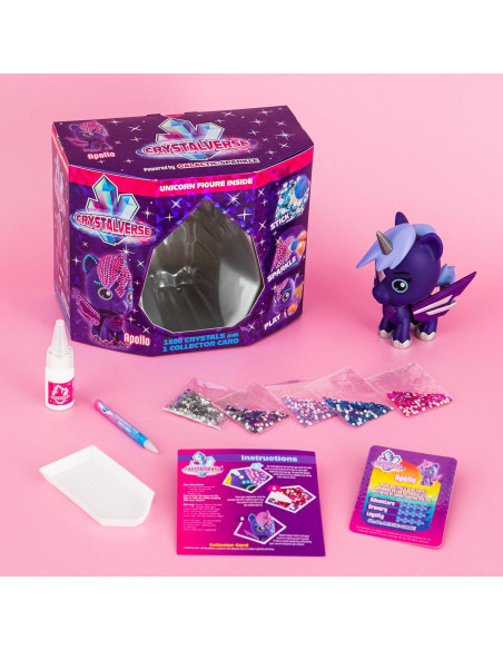 Muñeco Crystalverse Classic Apollo, Decora tu Unicornio con Cristales de Colores