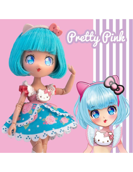 Hello Kitty Manga Doll Pretty Pink, Muñeca Fashion Japonesa con Looks a la Moda Manga