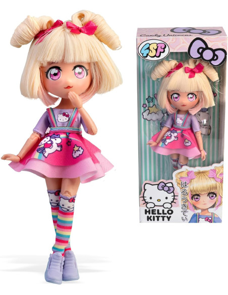 Hello Kitty Manga Doll Candy Unicorn, Muñeca Fashion Japonesa con Looks a la Moda Manga