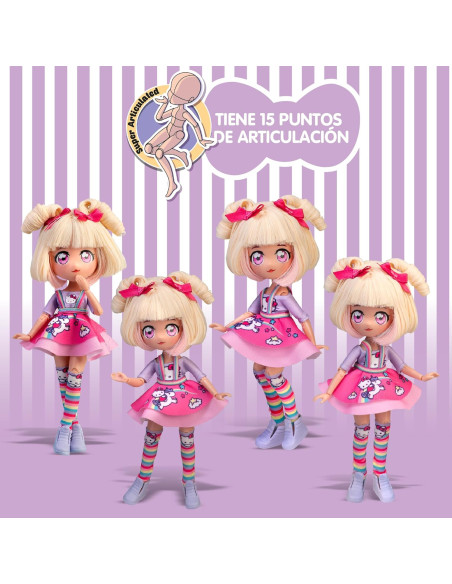 Hello Kitty Manga Doll Candy Unicorn, Muñeca Fashion Japonesa con Looks a la Moda Manga
