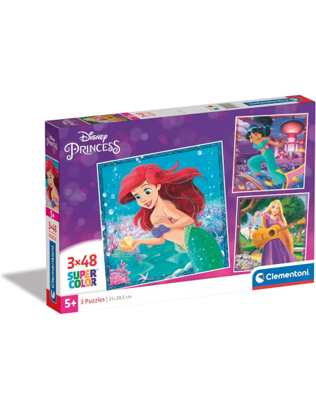 Supercolor Puzzle 3x48 Piezas, Disney Princesas, 3 Puzzles Infantiles De 48 Piezas Cada Uno