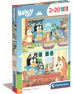 Bluey Supercolor Puzzle-Bluey-2 x 20 (Incluye 2 20 Piezas) 