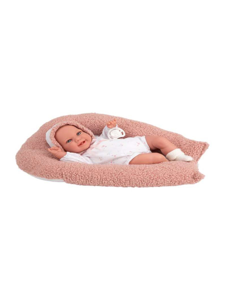 Muñeca con peso Elegance Babyto rosa flores con cojín