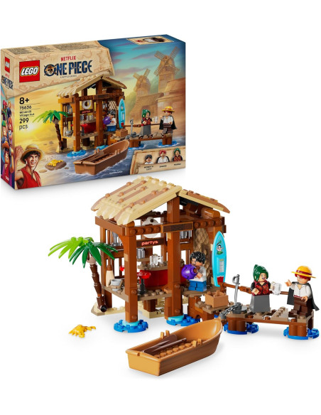 LEGO 75636 One Piece Cabaña Pueblo Molino - Barco con Minifiguras de Joven Luffy, Shanks y Makino