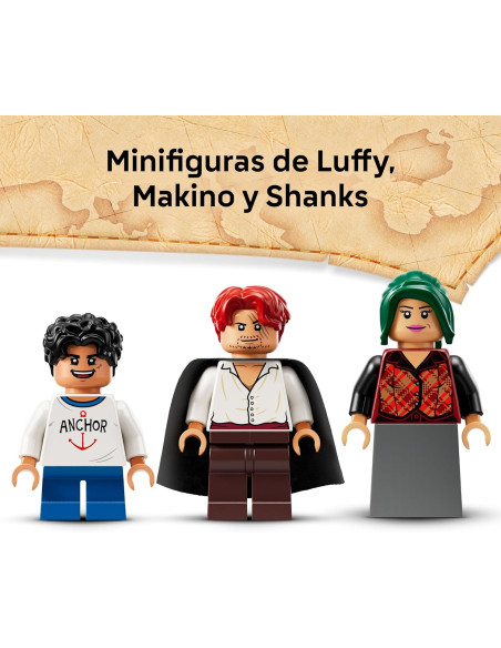 LEGO 75636 One Piece Cabaña Pueblo Molino - Barco con Minifiguras de Joven Luffy, Shanks y Makino