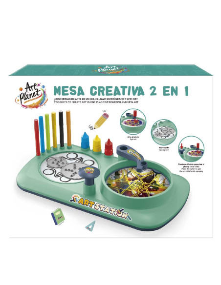 Mesa Creativa 2 en 1 Art Planet – Set artístico infantil con espirógrafo y spin art (3+)