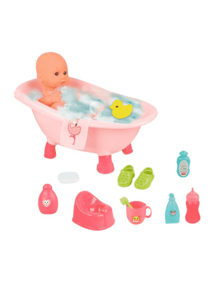 Bebé Bañera con accesorios PequeBB – Muñeca con bañerita y 13 piezas