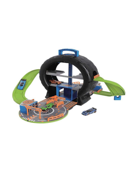 Garaje Rueda 2 niveles Motor Planet con 4 coches de metal (3+)