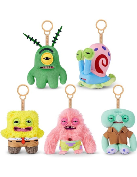 Fuggler Bob Esponja Llavero Peluche 5" de ZURU – Monstruo Feo y Divertido con Dientes Humanos. Colga